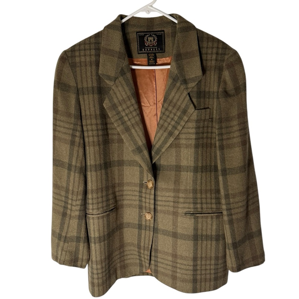 VINTAGE EXPRESS MARQUE WOMENS PLAID BLAZER SIZE M